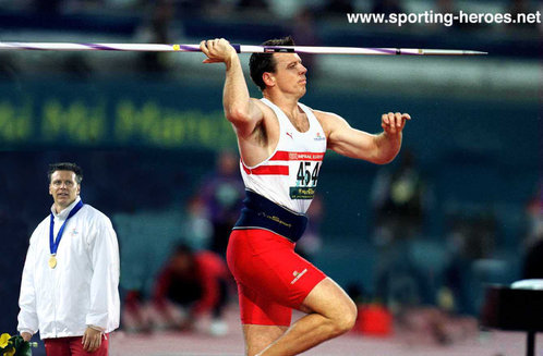 Steve Backley - Great Britain & N.I. - 2002 brings a 3rd Commonwealth Gold medal.