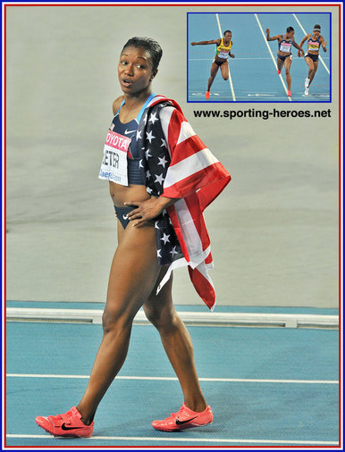 Carmelita Jeter - U.S.A. - World 100m Champion in 2011. Silver in 200 metres.