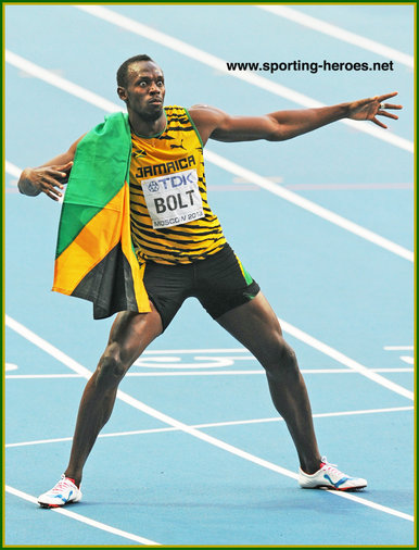Usain Bolt - Jamaica - 2013 Usain Bolt wins his fifth World Championship sprint gold medal.