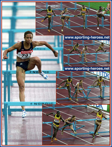 Joanna Hayes - U.S.A. - 2004 Olympic Champion. 2005 World Champs crash.