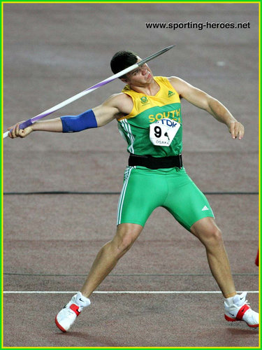 John Robert Oosthuizen - South Africa - 6th in the Javelin at the 2007 World Championships.