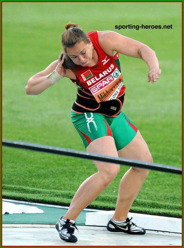 Natallia Mikhnevich - Belarus - European Shot Put Champion & Olympic Games silver medal.